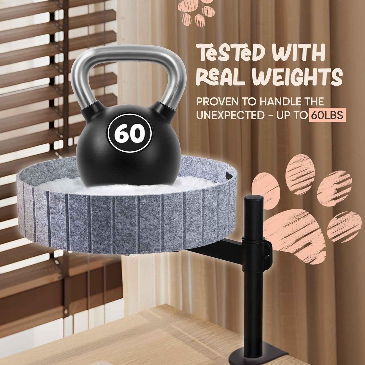 Cat Desk Bed with 360° Rotation & Height Adjustment, 60LB Capacity – Ultra-Plush Desk Mounted Perch Attachment, Table Cat Bed for Computer Desk, Washable Fluffy Hammock