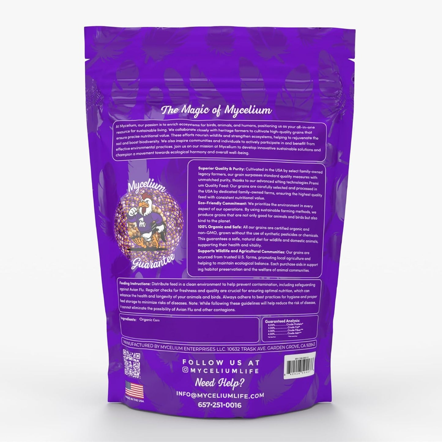 Mycelium Premium Corn – Organic, Non-GMO, High Nutritional Value Bird Food for Pigeons, Sourced from Local USA Farms, Sustainable Farming, 5 lbs