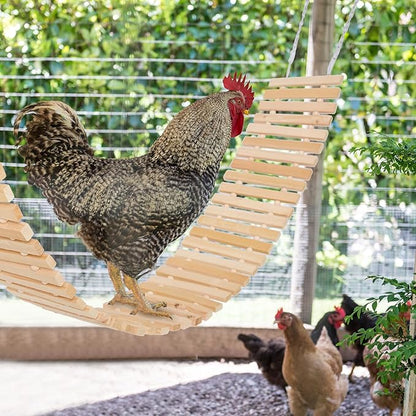 Chicken Coop Toy Natural Wooden Chicken Swing & Bridge Toys Multi-Functional Poultry Perch with Wooden Beads (Safe for Chickens/Ducks)