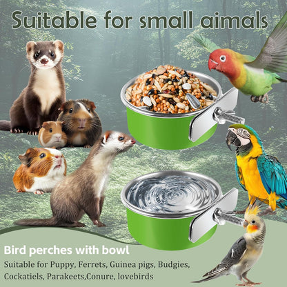 8 Pcs Stainless Steel Bird Bowls, Small Bird Food Dishes for Cage, Parrot Cage Feeder with Clamp Holder for Parakeet/Cockatiels/Conure/Budgies/Ferret/Small Animal