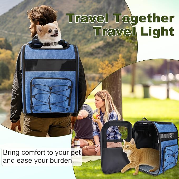 Dog Carrier Backpack for Small Dogs – Breathable and Comfortable Pet Travel Bag with, Safety Buckle and Adjustable Straps, Ideal for Hiking and Outdoor Adventures, Elevated Pad, Blue