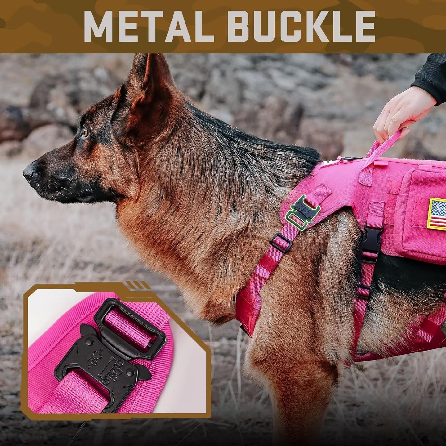 Forestpaw Dog Harness Medium Sized,Tactical Dog Harness with Handle,No Pull Military Style Service Dog Vest with Pockets Adjustable for Medium Large Dogs,Hot Pink,Chest 15.5-25.5"