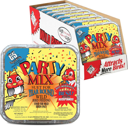 C&S Party Mix Suet Treat, Suet Cakes for Wild Birds, 11 Ounces, Pack of 8
