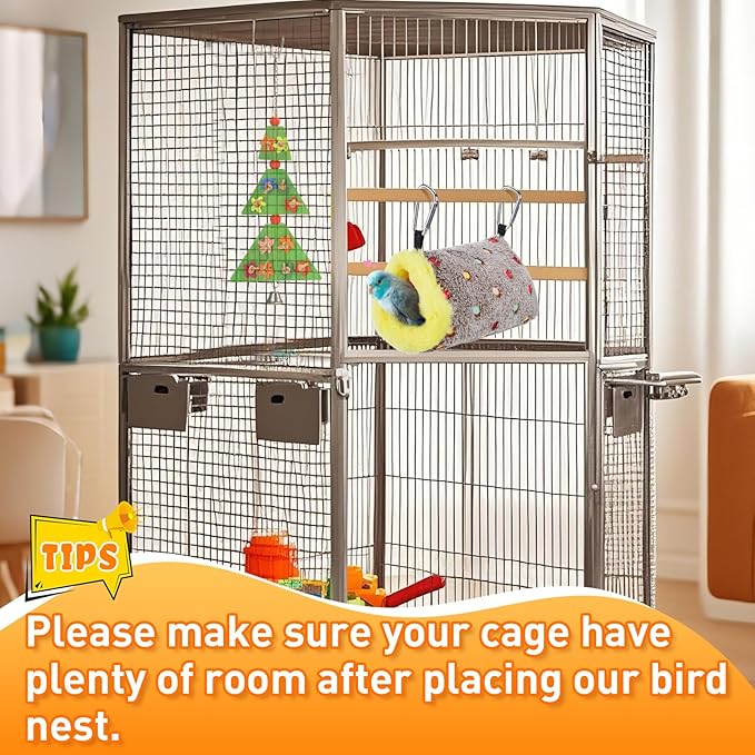 MEWTOGO Small Warm Bird Nest House - Cozy Bird Bed for Cage with Mat, Hanging Hammock Shed Hideaway Hut for Lovebirds Lineolated Parakeets Canaries Zebra Finches Society Finches Parrotlets