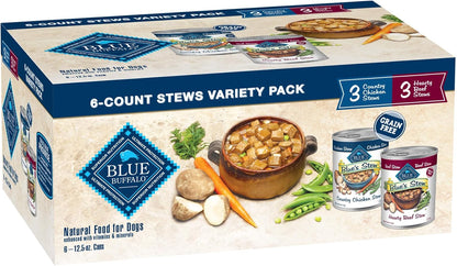 Blue Buffalo Blue's Stew Natural Wet Dog Food, Made with Natural Ingredients, Hearty Beef and Country Chicken Variety Pack, 12.5-oz Cans, 6 Count
