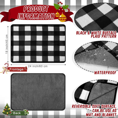 2 Pcs Large Self Warming Cat Pad Self Heating Cat Mat Bed Dog Crate Pet Blankets Thermal Heated Bed Mat for Outdoor Indoor Newborn Kittens Puppies Dog(Black and White Plaid,24 x 18)