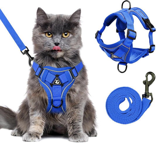 Large Cat Harness and Leash Set for Walking - Escape Proof Adjustable Vest, Reflective Breathable Mesh with 4 Buckles for Big Cats