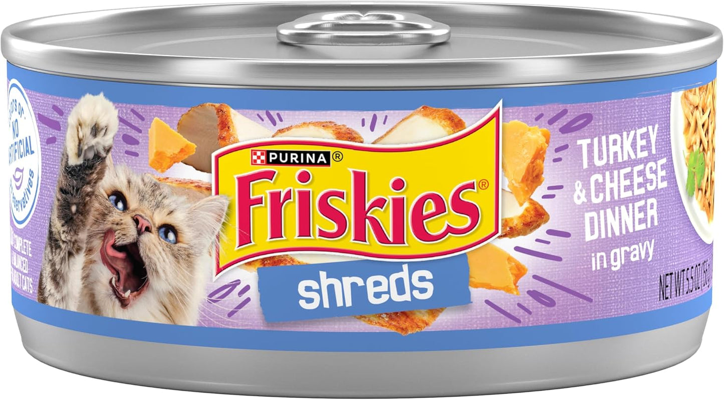 Purina Friskies Shreds Turkey and Cheese Dinner in Gravy High Protein Wet Cat Food - (Pack of 24) 5.5 oz. Cans
