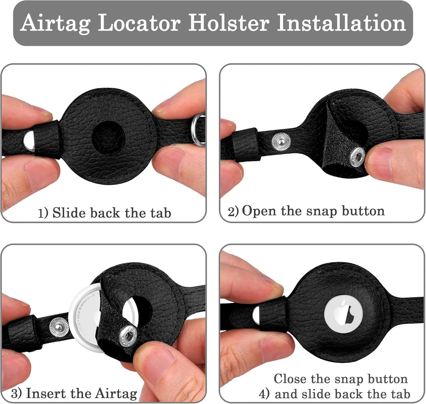 OOPSDOGGY Cat Collar for AirTag Holder, Leather Kitten Collars with Elastic Strap & Bell, Non Breakaway Adjustable Small Pet Collars for Indoor & Outdoor for Boy, Girl (Black)