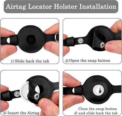 OOPSDOGGY Cat Collar for AirTag Holder, Leather Kitten Collars with Elastic Strap & Bell, Non Breakaway Adjustable Small Pet Collars for Indoor & Outdoor for Boy, Girl (Black)