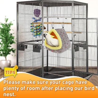 MEWTOGO Large Warm Bird Nest House - Cozy Bird Bed for Cage with Mat, Hanging Hammock Shed Hideaway Hut for Macaw African Grey Amazon Parrots