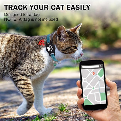 AirTag Cat Collar with Bells, Soft Velvet Cat Collar Breakaway with Airtag Holder, Safety Cat GPS Tracker Collars for Girl Boy Cats, Kittens and Puppies, Adjustable 8"-12"