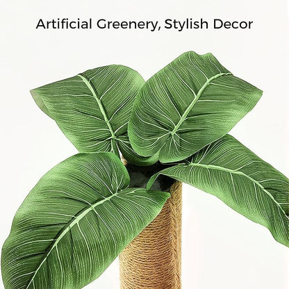 Cat Scratching Post, Cat Scratcher Toy for Indoor Cats, 17.3" Tall Scratch Post with 2-Layer Ball Tracks, Interactive Feather Toy and Sisal Hanging Ball, Banana Tree Cat Tower for Kittens