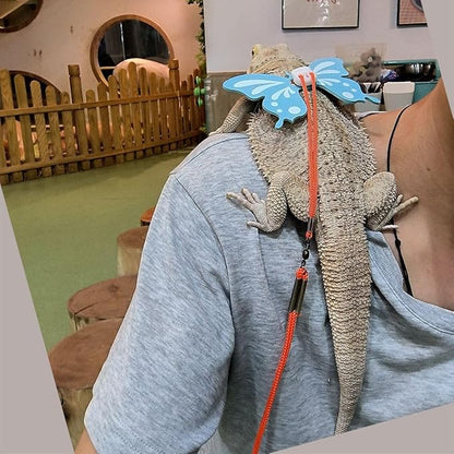 Bearded Dragon Leash and Harness - Adjustable 3 Size Pack Leather Butterfly Wings Harness Set, Lizard Costume Outdoor Walking Lead Control Rope for Iguana Gecko (Black)