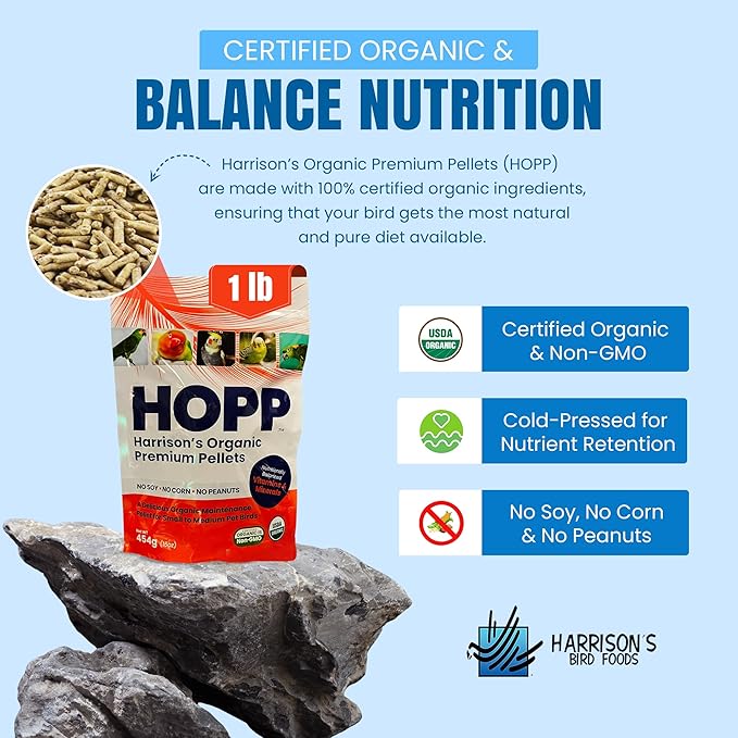 Harrison's Organic Premium Pellets- a Well-Balanced, Certified Organic Small to Medium Pet Bird Diet—No Soy, Corn, and Peanuts for Those Seeking to Avoid These Ingredients