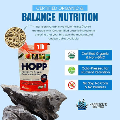 Harrison's Organic Premium Pellets- a Well-Balanced, Certified Organic Small to Medium Pet Bird Diet—No Soy, Corn, and Peanuts for Those Seeking to Avoid These Ingredients