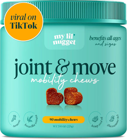 My Lil’ Nugget – Vet-Approved Natural Hip and Joint Support for Dogs | Glucosamine, Chondroitin & Hemp | Mobility & Dog Arthritis Pain Relief | All-Ages – Senior Dog to Puppy | 90 Bacon Flavor Chews