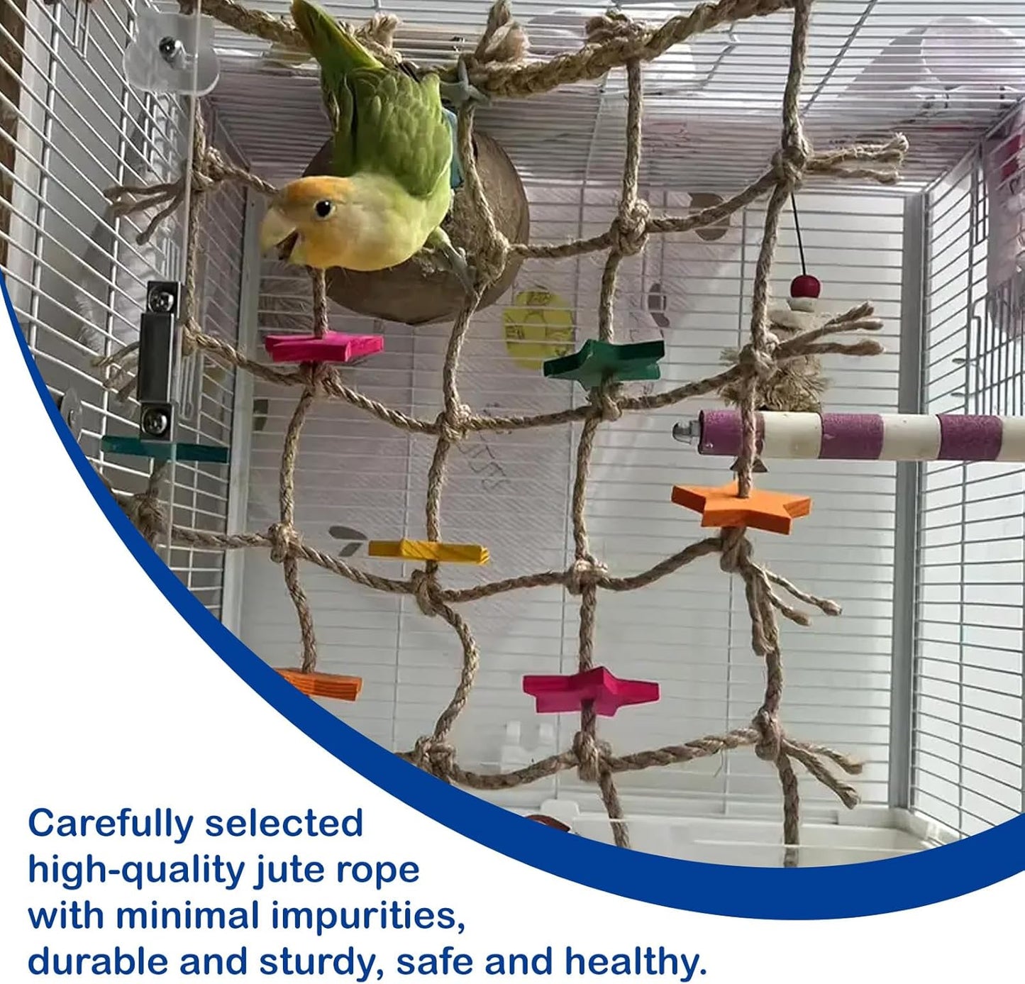 Bird Climbing Rope Net Climbing Rope Ladder,Size - 18''X20'' Parakeet Cage Hanging Toys for Rats Parakeet Cockatiel Cockatoo Conure African Grey Budgie