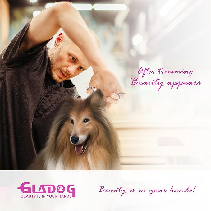 GLADOG Professional 5 in 1 Dog Grooming Scissors Set with Safety Round Tips, Sharp and Heavy-duty Pet Grooming Shears for Cats (Red)