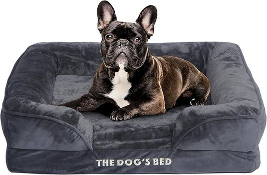 The Dog’s Bed, Orthopedic Standard Foam Waterproof Dog Bed with Standard Support, Medium Grey Plush, Waterproof, Supportive Dog Bed with Replaceable Covers