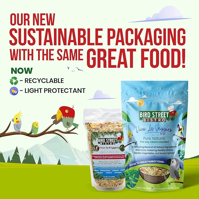Bird Street Bistro Parrot Food - Parakeet & Cockatiel Food - Cooks in 3-15 min with Natural & Organic Grains, Legumes, Non-GMO Fruits, Vegetables & Health Spices