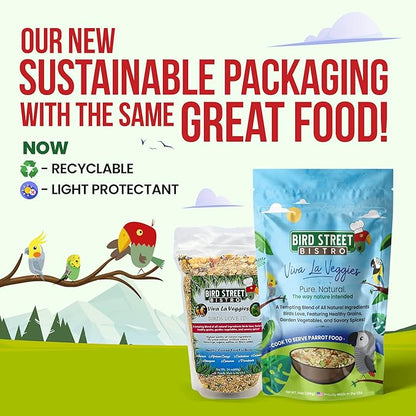 Bird Street Bistro Parrot Food - Parakeet & Cockatiel Food - Cooks in 3-15 min with Natural & Organic Grains, Legumes, Non-GMO Fruits, Vegetables & Health Spices