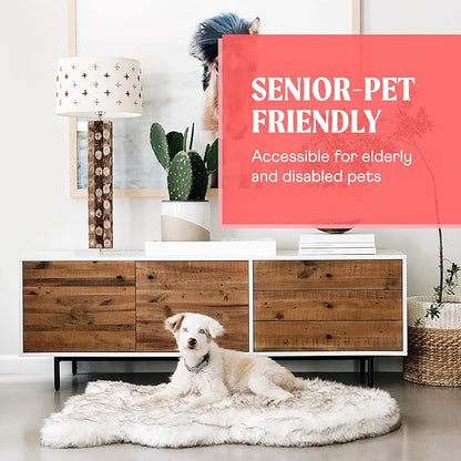 PAW BRANDS PupRug Orthopedic Dog Bed for Large Dogs with Fluffy Soft Faux Fur and Memory Foam for Joint Pain Relief, Machine Washable and Waterproof Couch Bed, White with Brown Accents, Large/XL