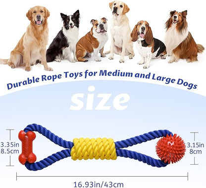 Aitmexcn Interactive Dog Rope Toys Tug of War, Tough Dog Toys for Large, Medium & Small Dogs, 100% Cotton Chew Toys for Boredom, Pull Ball Rope Teeth Cleaning