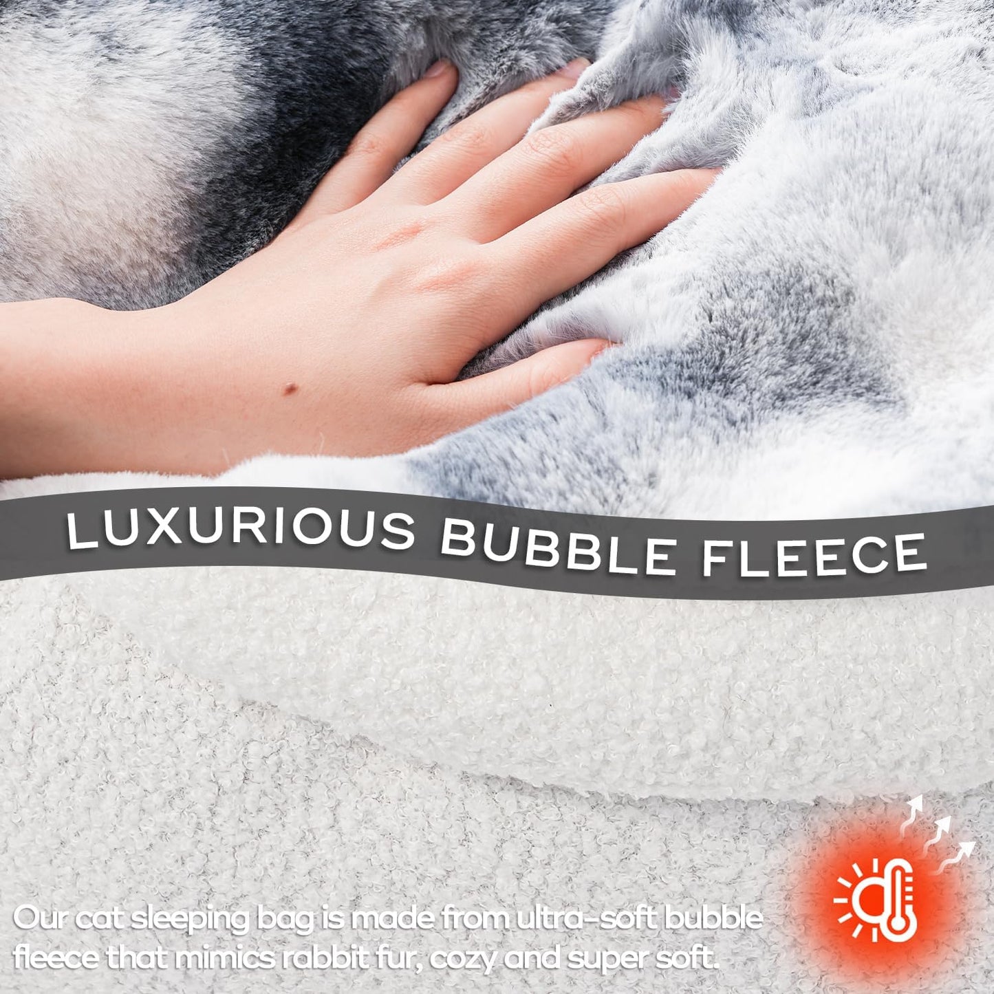 Cat Sleeping Bed for Indoor Cats Self Warming Cat Bag Fits up to 15 lbs Pets Soft Plush Warm Bed 360° Wrap Bag Washable Comfortable Pet Sleeping Bed 21" × 17" Blue White