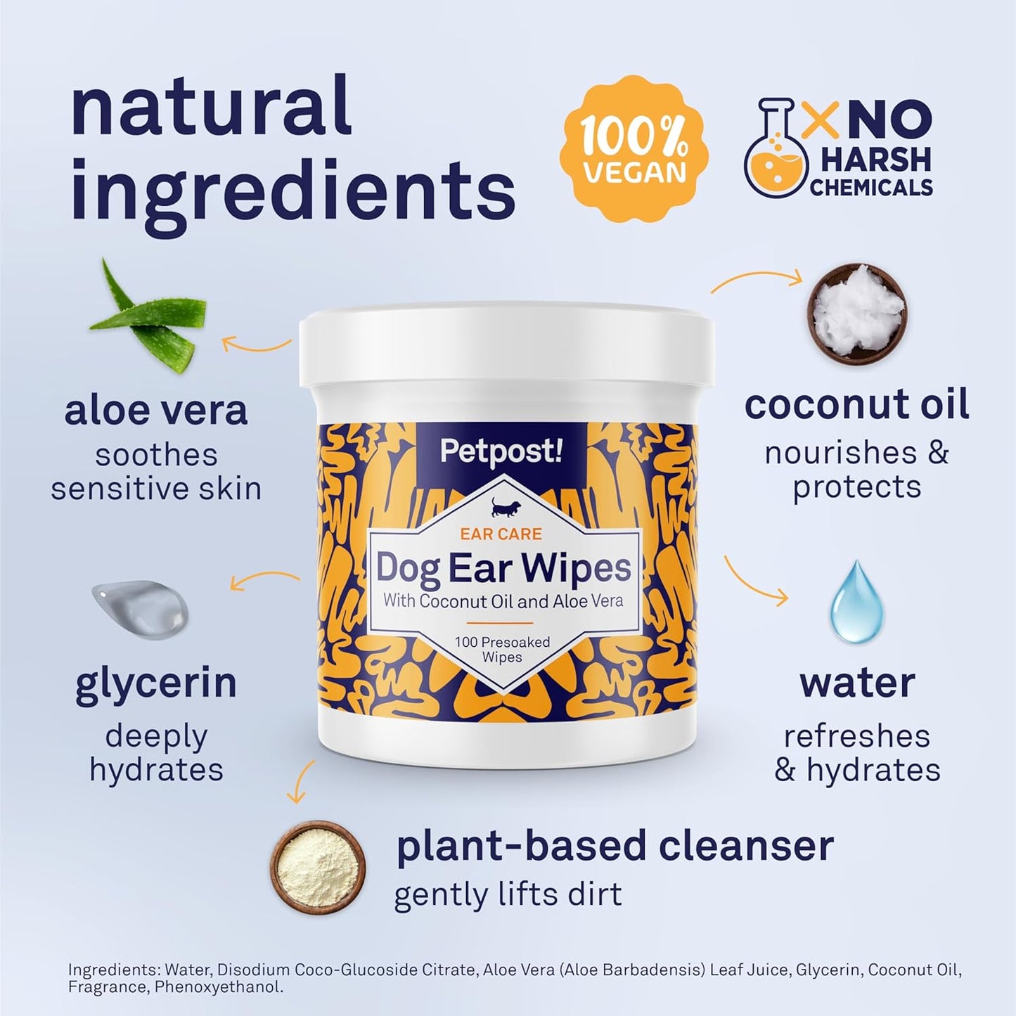 Petpost | Dog Ear Cleaner Wipes - Ultra Soft Cotton Pads in Coconut Oil Aloe Solution - Dog Ear Rinse & Cleanser 100 ct.