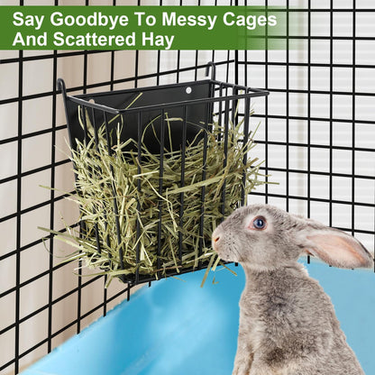 Upgrades Rabbit Hay Feeder - Guinea Pig Hay Feeder - Metal Frame Hay Rack with Adjustable Hook - Less Wasted - for Guinea Pigs - Chinchilla Bunny Cage Accessories - Bunny Feeder