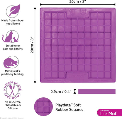 LickiMat Classic Playdate, Cat Slow Feeder Lick Mat, Boredom Anxiety Reducer; Perfect for Food, Treats, Yogurt, or Peanut Butter. Fun Alternative to a Slow Feed Cat Bowl or Dish, Purple