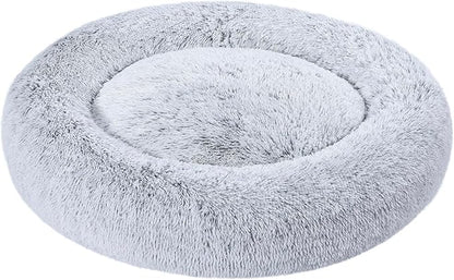 Amazon Basics Donut Pet Bolster Faux Fur Bed for Dog, Grey, 36" x 36"