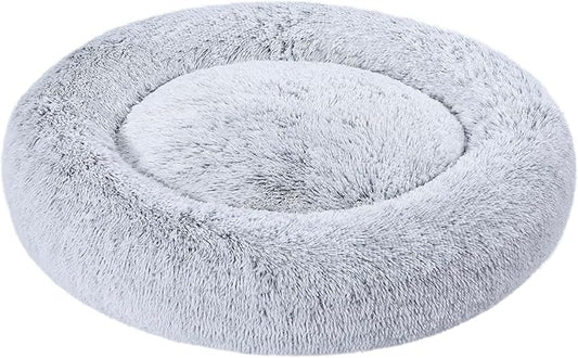 Amazon Basics Donut Pet Bolster Faux Fur Bed for Dog, Grey, 36" x 36"