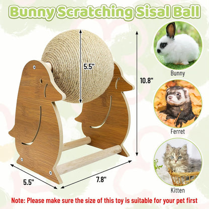 Fhiny Rabbit Scratch Toy, Natural Sisal Bunny Toy Scratching Ball Cute Sisal Bunny Claw Scratcher Ball Rabbit Enrichment Interactive Scratching Post for Kittens Ferrets Penguins Shape