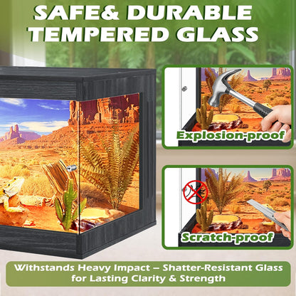 Royxen Tempered Glass Reptile Enclosure (Black, 61Gallons,40" Length)