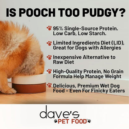 Dave's Pet Food Grain Free Wet Dog Food (95% Turkey & Turkey Liver), Made in USA Single-Source Protein, Limited Ingredients, 12.5 oz Cans (12 Pack)