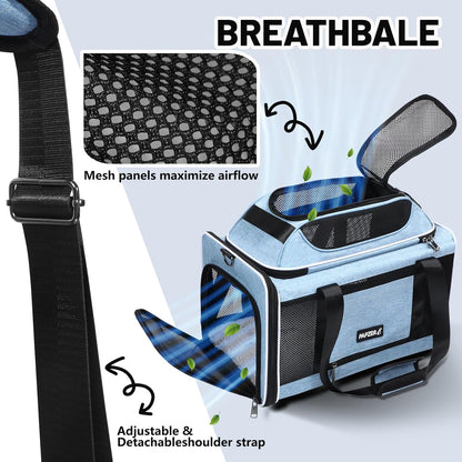 Cat Carrier Top-Expandable 18x11x11, United Delta American Airline Approved Dog Carrier, Soft Pet Carry-On Bag Underseat in Cabin, Puppy Air Travel Crate Kitten TSA Plane Carrying Case Blue