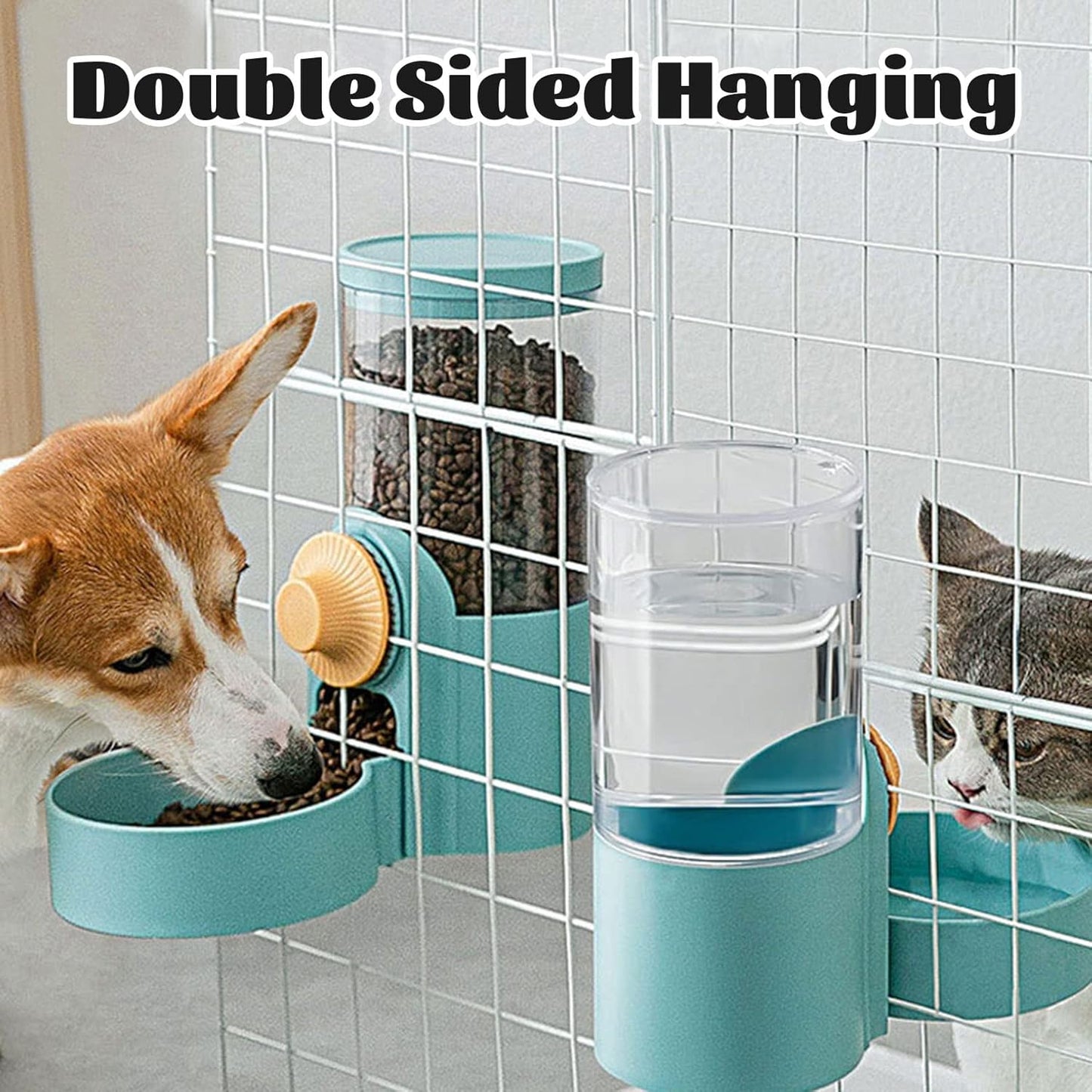 kathson 35oz Hanging Automatic Food Water Dispenser Gravity Pet Auto Feeder Waterer Set for Rabbit Cat Dog Chinchilla Guinea Pig Hedgehog Ferret (Water Dispenser)