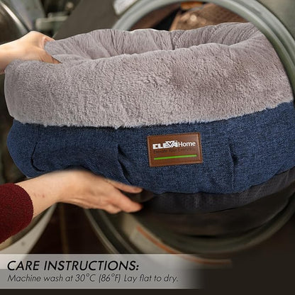 ClevaHome Cozy Cat Bed - Ultra-Soft Plush Pet Bed with Raised Sides and Anti-Slip Base, Comfortable Round Bed for Small Pets up to 11 lbs