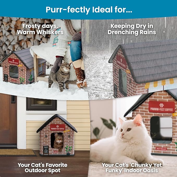 Heated Cat House for Outside - Heated Outdoor Cat House Weatherproof - Cat Houses for Cats - Waterproof Cat Shelter