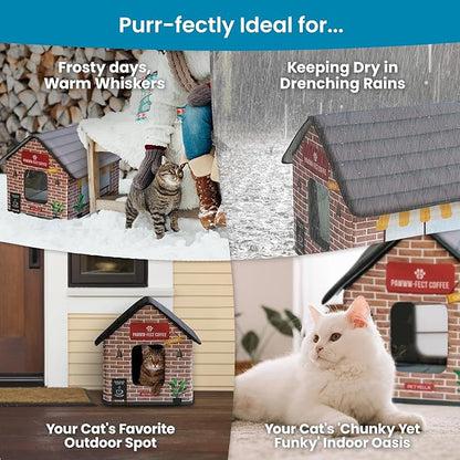 Heated Cat House for Outside - Heated Outdoor Cat House Weatherproof - Cat Houses for Cats - Waterproof Cat Shelter