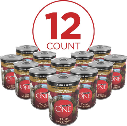 Purina ONE Wet Dog Food True Instinct Classic Ground Grain-Free Formula With Real Turkey And Venison High Protein Wet Dog Food - (Pack of 12) 13 oz. Cans