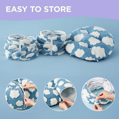 Lesure Large Cat Tunnel Bed - Cute Donut Bed for Indoor Cats with Washable Circle Cushion, Round Pet Peekaboo Cave Toy for Multi Kitten/Puppy/Rabbit, Large Blue