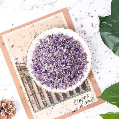 T4U Tumbled Chips Stones Crushed Crystal Quartz 2 LB, Irregular Shaped Gravels Pebble Healing Stones, DIY Smoothed Rock for Potted Plant,Resin Art,Vase Fillers Aquarium Gravel Rocks (Amethyst)