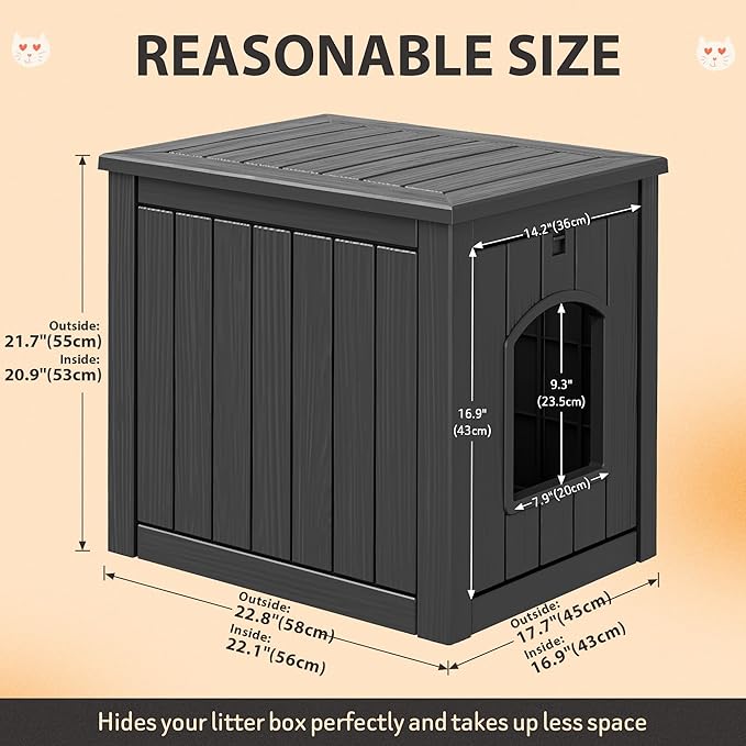 Outdoor Cat House Weatherproof, Feral Clawsable Cat Houses for Outdoor Indoor Cats Shelter, Insulated for Winter Outside, Durable Resin Material for Garden, Patio, Easy to Assemble, Black