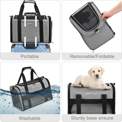 Airline Approved Pet Carrier for Cats & Small Dogs (Up to 18 Lbs) - Soft Sided Travel Carrier with Washable Pad (Grey)
