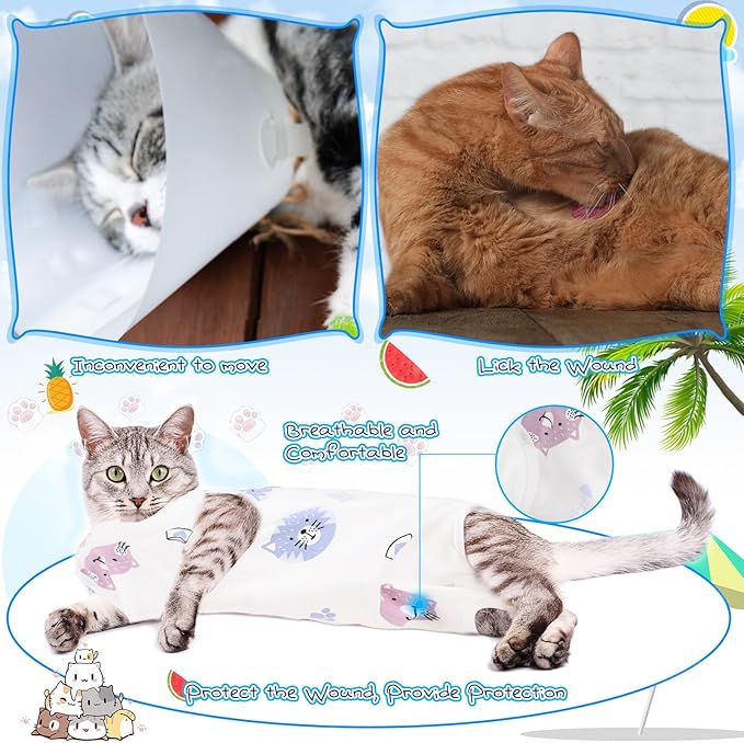 Kacctyen 6 Set Cat Recovery Suit After Surgery Female and Male Cat Kitten Surgery Suit E Collar Alternative Pajama Kitty Clothes for Spay Abdominal Skin Anti Licking(Animal,Small)