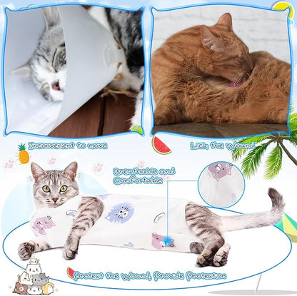 Kacctyen 6 Set Cat Recovery Suit After Surgery Female and Male Cat Kitten Surgery Suit E Collar Alternative Pajama Kitty Clothes for Spay Abdominal Skin Anti Licking(Animal,Small)