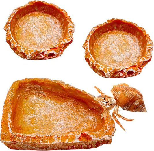 Reptile Water Dish and Food Bowls, 3 Pack Reptile Feeding Terrarium Bowl for Bearded Dragon Lizard Frog Gecko Tortoise Hermit Crab Snail (Orange)